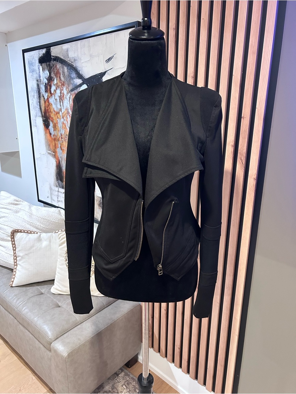 Arden B Black Draped Zip-Front Leather Jacket